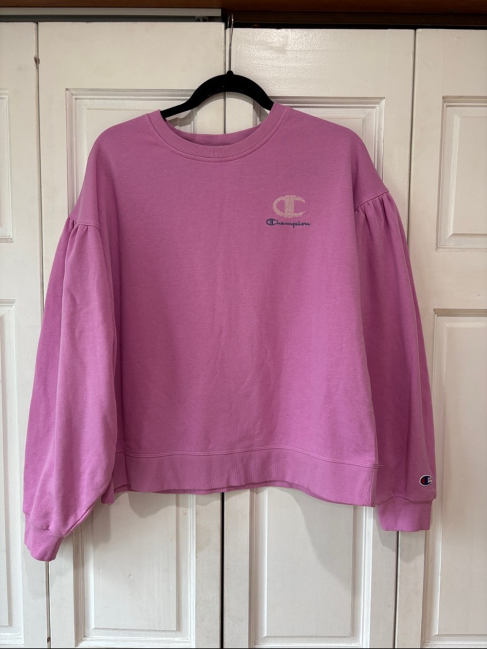 Champion Lavender Pink Puff-Sleeve Crewneck Sweatshirt